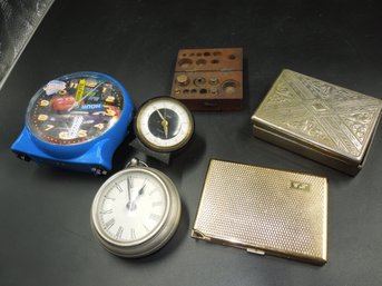 Colibri Cigarette Holder Case With Lighter, Clocks, Weights And Metal Trinket Box
