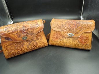 Pair Of Tooled Leather Purses / Bags - 12'x7' & 12'x8'