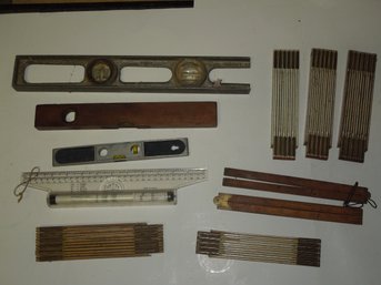Tools Lot - Vintage Wooden Folding Rulers & Levels