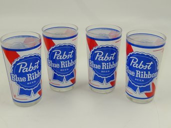 Set Of 4 Pabst Blue Ribbon Beer 5' Tumbler Glass Cups
