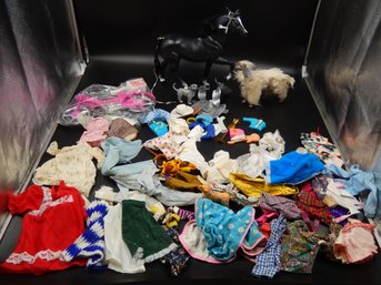 Lot Of Vintage Barbie & Other Dolls Clothing, Accessories, Pet Dogs, Horse & Bicycle