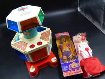 Vintage Barbie Karosel Kitchen, Disney's Aladdin Doll & Other Doll