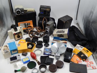 Large Lot Of Vintage Cameras, Camcorder, Filters, Lens And Accessories