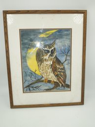 17'x21' Signed & Framed Watercolor Owl Themed Painting - Wall Art Decor