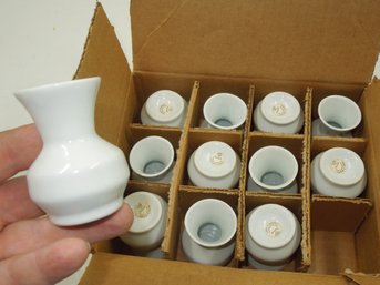 Lot Of 12 New Leart Porcelana Schmidt S.A. All White 2.75' Vase - Made In Brazil