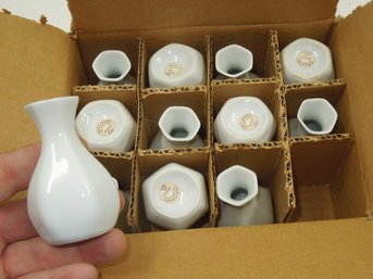 Lot Of 12 New Leart Porcelana Schmidt S.A. All White 3' Vase - Made In Brazil