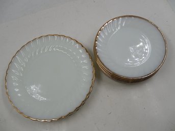 (4) Anchor Hocking Fire-king 9.75' Plates & (7) Fire-king Ovenware 7.75' Plates