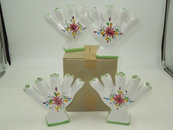 Lot Of 4 Vintage Flower Themed Five Finger Bud Vases - 7'X6' - Made In Portugal - Centerpieces / Party Favors