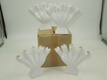 Lot Of 4 Vintage All White Five Finger Bud Vases - 7'X6' - Made In Portugal - Centerpieces / Party Favors