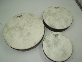 Set Of 3 REMO Fiberskyn Frame Hand Drums 8'-10'-12'