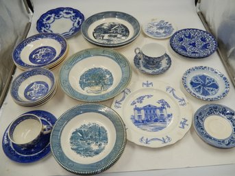 Mix Currier & Ives, Royal China Co, Homer Laughlin, Johnson Bros. & Others - Vintage Plates, Bowls, Saucers