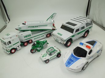 Lot Of Hess Trucks (spaceship Truck, Hummer, Motorcycle, Buggy) & 1 Transforming Robot Police Car