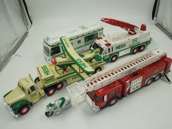 Lot Of Hess Trucks (truck With Plane, Rescue Ladder Truck, Recreational Vehicle) & Sunoco Fire Truck