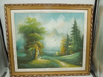 28.75'x24.75' Framed Artwork / Painting - Mountain / Forest Scene