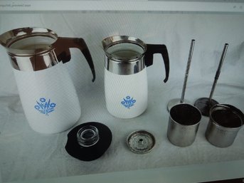 Lot Of Vintage Corning Ware Blue Cornflower 9 & 6 Cup Coffee Percolators - Read Details