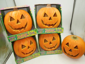 Lot Of 5 Vintage Realistic Lite-up Pumpkins - Halloween Decor