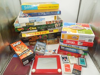Large Lot Of Board Games, Dominoes, Playing Cards & Vintage Etch-a-sketch