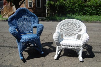 Pair Of Vintage Child / Kids Wicker Rocking Chairs