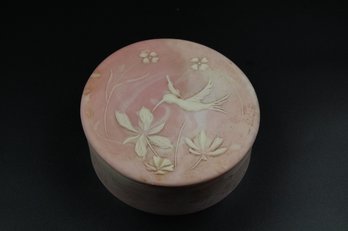 Signed Robert Nemith Vintage Pink Soapstone Round 5.75' Trinket Box