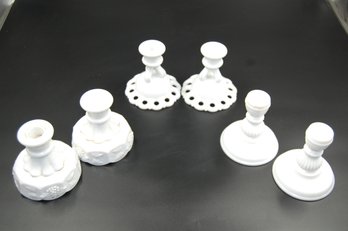 3 Pairs Of Vintage Milk Glass Candle Stick Holders