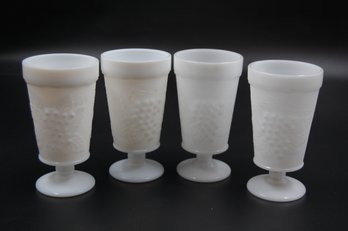 Set Of 4 Milk Glass Matching Grape Themed Cups - 5.75' Tall