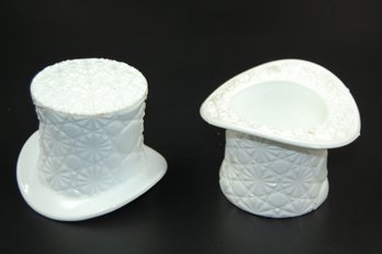 Pair Of Vintage Milk Glass Daisy And Button Top Hat Vases