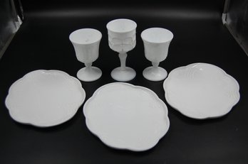 Vintage Milk Glass / Glassware Lot - Plates And Goblets / Cups