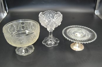 Vintage Clear Cut Glass / Glassware Lot - Candy Dish And Dessert Footed Platter