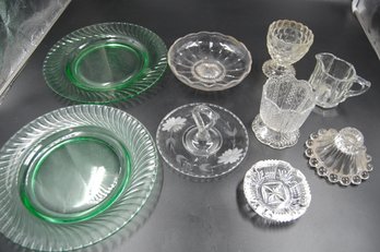 Vintage Glass / Glassware Lot - Plates, Sugar, Creamer, Candle Holder, Candy Dishes