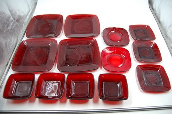 Vintage Ruby Red Glassware / Glass Lot - Dishes/platesbowls