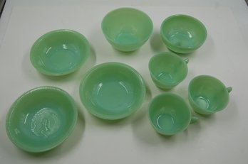 Vintage Green Glass Fire-king Ovenware Lot - Bowls & Cups/mugs Jadeite