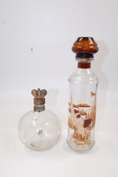 Vintage 12' Tall Whiskey Glass Decanter & 7' Liquor Bottle