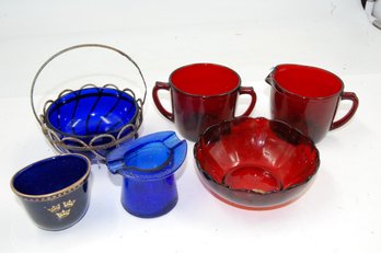 Vintage Blue & Ruby Red Glassware / Glass