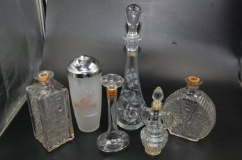 Vintage Glass Decanters And Drink Shaker - Tallest Is 15'