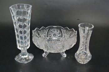 Vintage Cup Glass Vases & Footed Candy Dish