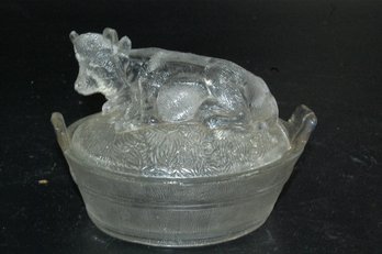 Cow Themed Covered Oval Glass Dish With Lid - 5.25'x3.75'x4'