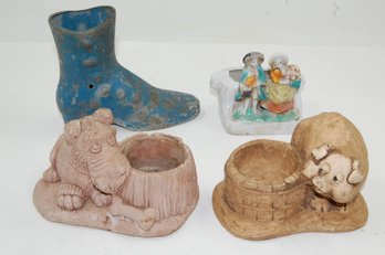 Vintage Planter Lot - Dog, Pig, Boot, Couple Themed