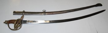 Vintage 40' Long Sword With Metal Hanging Display Scabbard