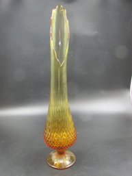 Vintage 21' Fenton Amber/Honey Brown Swung Tip Stretch Glass Ribbed Hobnail Vase
