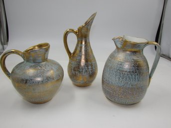 Vintage Stangl Pottery Antique 22kt Gold Vase / Pitcher Lot - 8.5',6' & 5' Tall