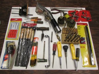 Drill Bits, Filer Set, Vintage And Modern Tools Mix