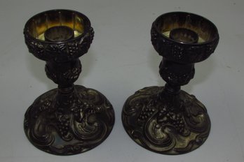 Pair Of Vintage Ornate Godinger Silver Plated Candle Stick Taper Candle Holders - Grape Themed