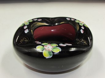 Vintage Hand Painted Floral / Flower Themed Amethyst Ashtray - 4.75' Diameter