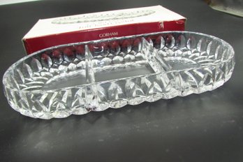 12.5' Long Gorham Full Lead Crystal Althea Relish / Candy 3-section Dish
