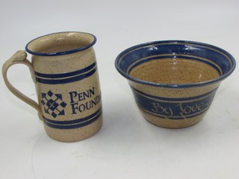 Potter's Mark Stoneware 6' Diameter Bowl And Sea Potter Stoneware Mug / Cup
