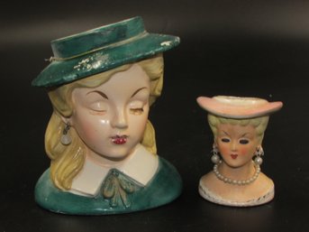 Pair Of Vintage Made In Japan Lady Head Vases / Planters