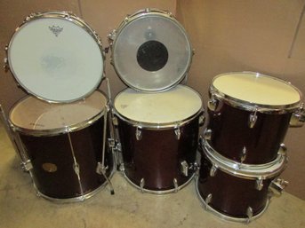 Lot Of Vintage Drum Set Parts (4 Remo, 1 First Act & 1 Unknown)