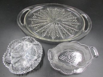 Vintage Glassware / Glass Lot - Large 15.5' Serving Dish, Oval Bowl/casserole & Candy Dish