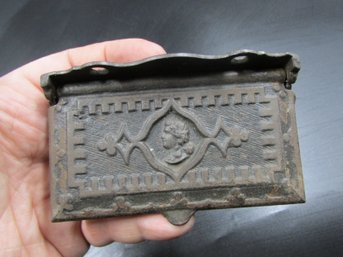 Vintage Cast Iron Wall Pocket Match Safe Holder - 4.25'x2.5'x2'