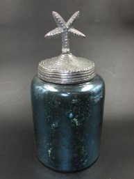 Large 11.5' Tall Blue Mercury Glass Jar / Storage Canister With Metal Lid